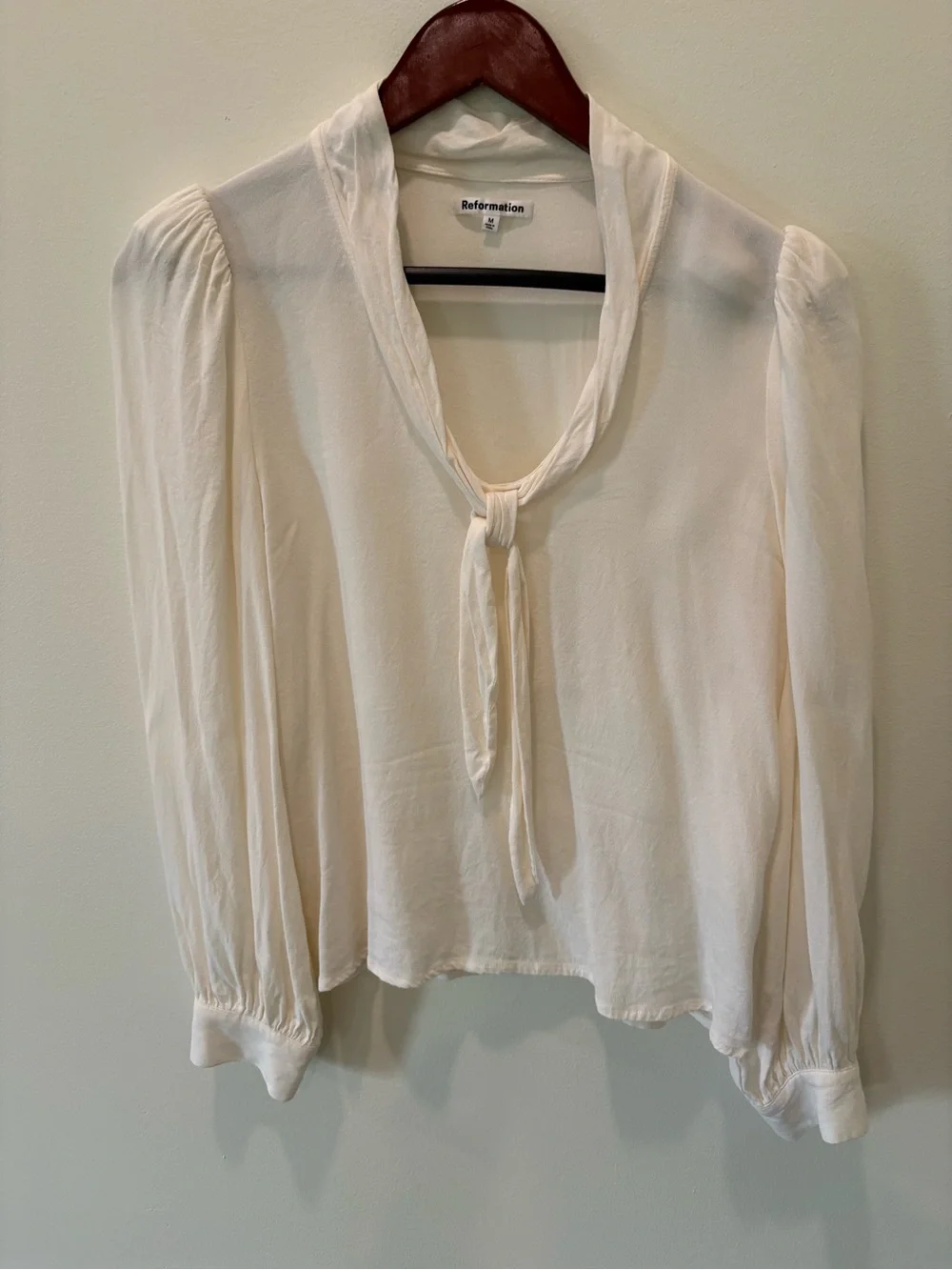 Reformation Anaya Tie-Neck Long-Sleeve Blouse